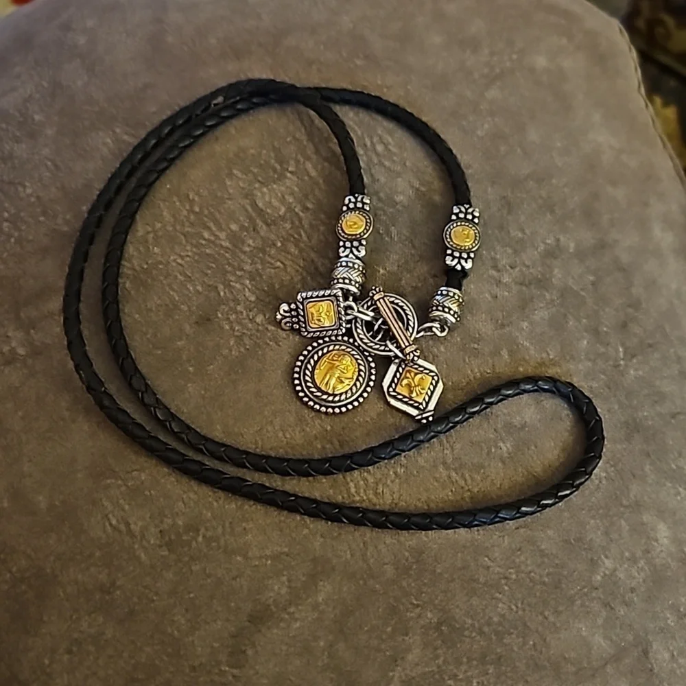 BRIGHTON 1990s Greek Mythology Cherub Fleur-de-lis Crown Charm Necklace Belt